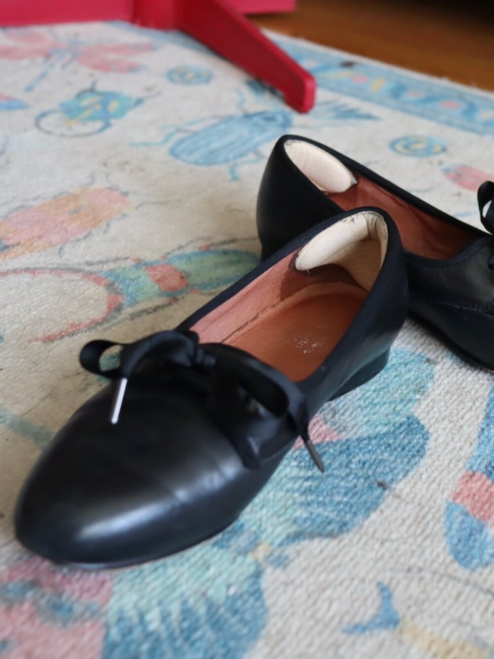American Duchess "Bertie" Regency / Jane Austen era leather flats, size 6, Black